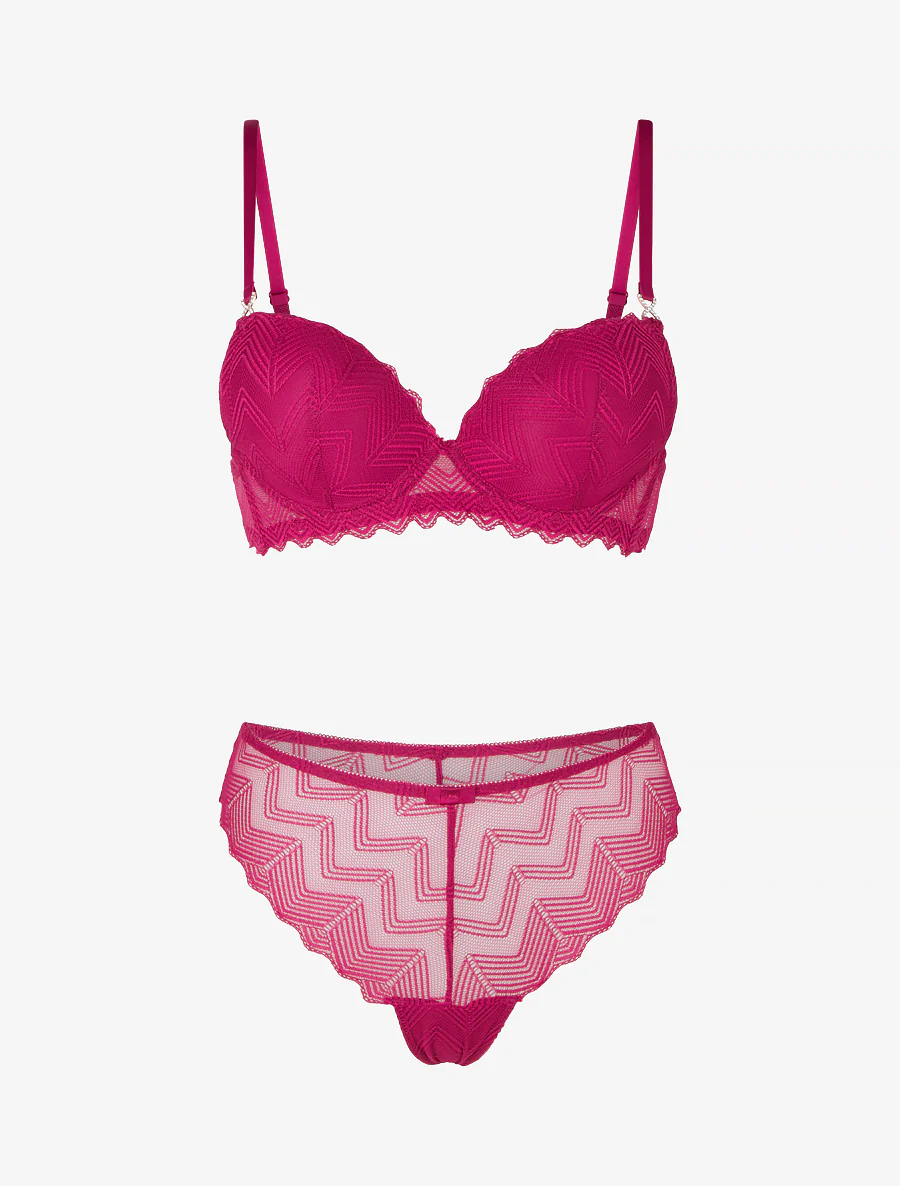 Ensemble soutien-gorge et tanga ajouré à bijoux strassés - Fushia - Image 2