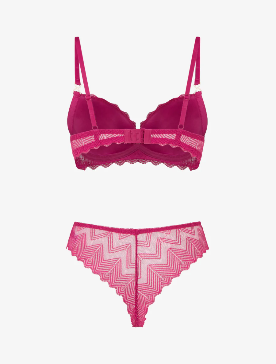 Ensemble soutien-gorge et tanga ajouré à bijoux strassés - Fushia - Image 3