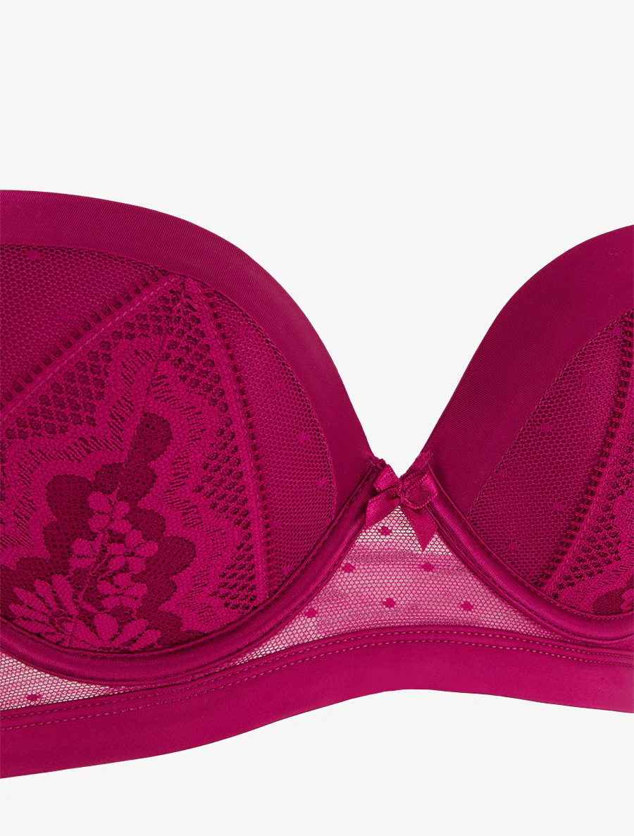 Ensemble soutien-gorge et tanga ajouré à détail satiné - Fushia - Image 4