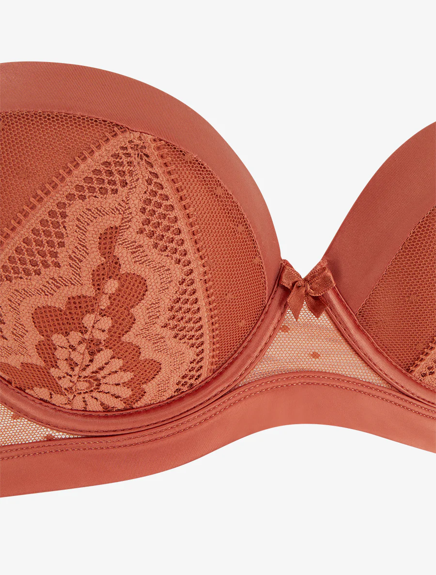 Ensemble soutien-gorge et tanga ajouré à détail satiné - Terracotta - Image 4