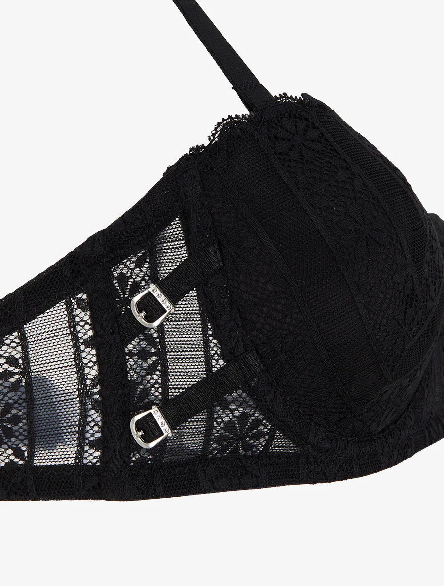 Ensemble soutien-gorge et tanga ajouré en dentelle - Noir - Image 4