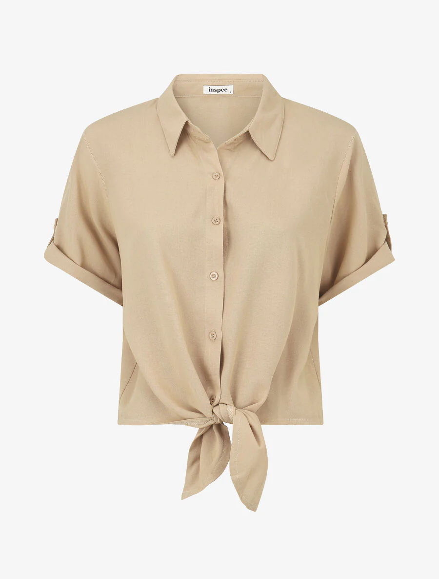 Ensemble top à nouer et pantalon - Beige - Image 2