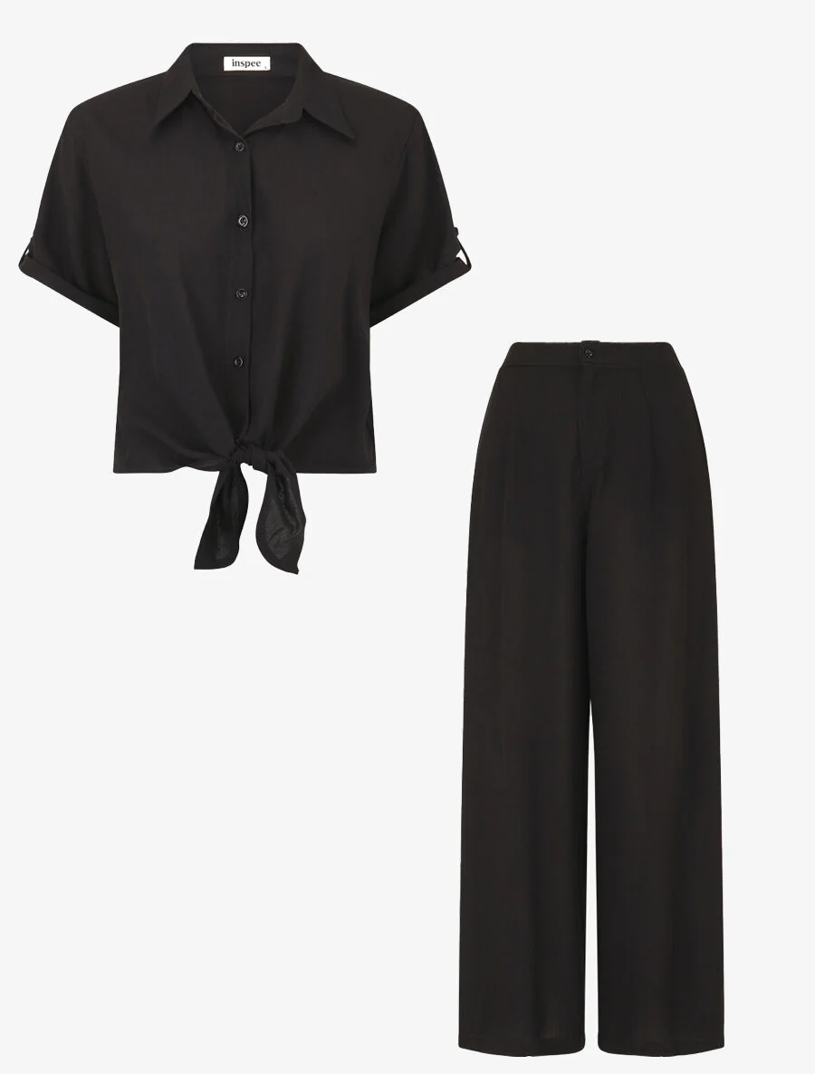 Ensemble top à nouer et pantalon - Noir
