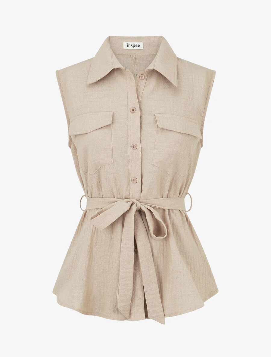 Ensemble top sans manches et pantalon - Beige - Image 2