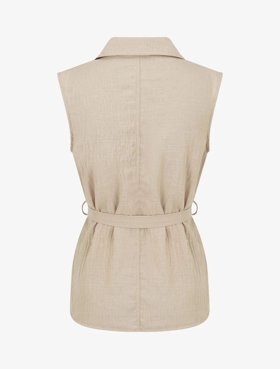 Ensemble top sans manches et pantalon - Beige - Image 3