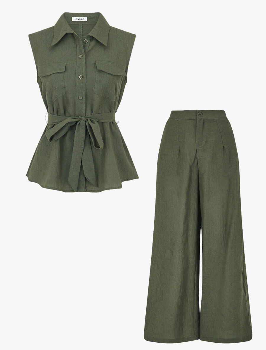 Ensemble top sans manches et pantalon - Kaki