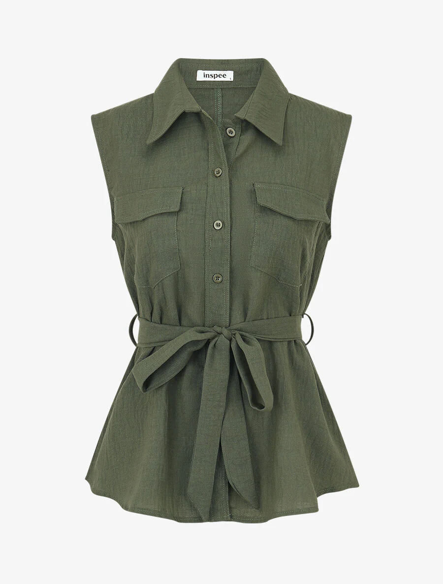 Ensemble top sans manches et pantalon - Kaki - Image 2
