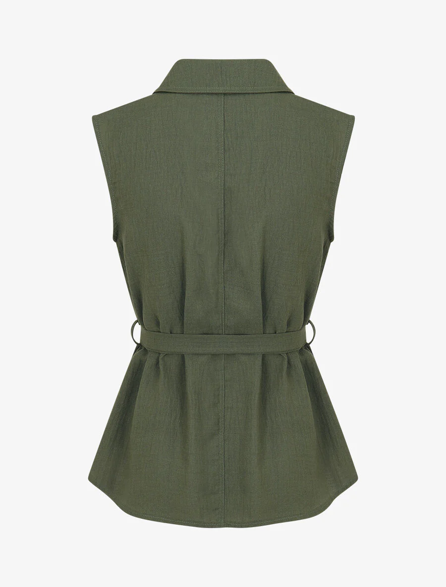Ensemble top sans manches et pantalon - Kaki - Image 3