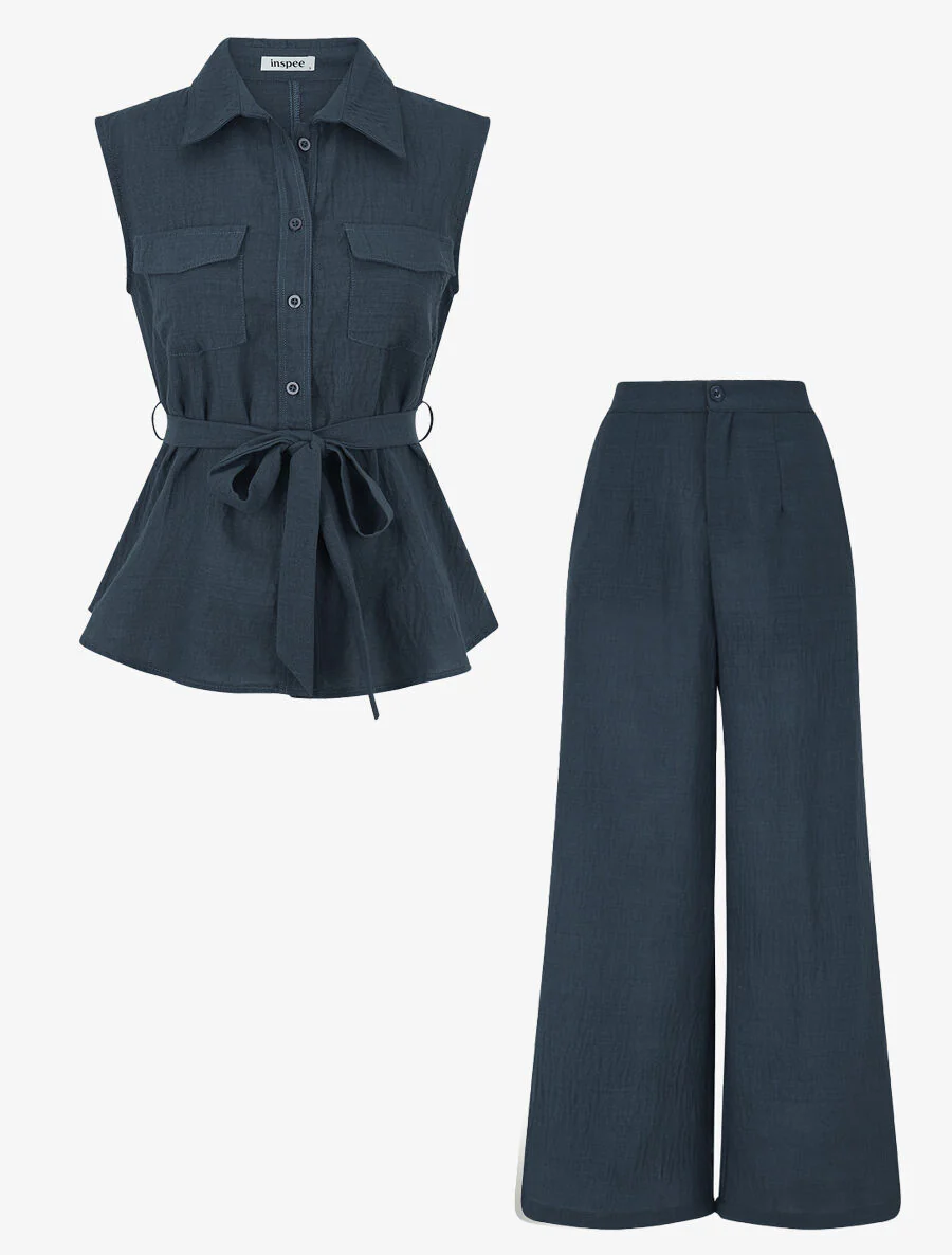 Ensemble top sans manches et pantalon - Bleu pétrole