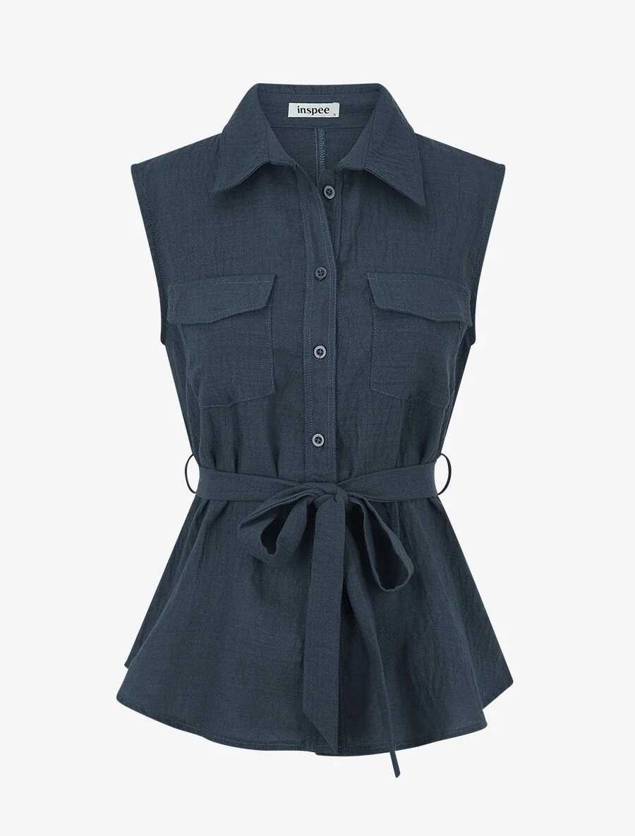 Ensemble top sans manches et pantalon - Bleu pétrole - Image 2