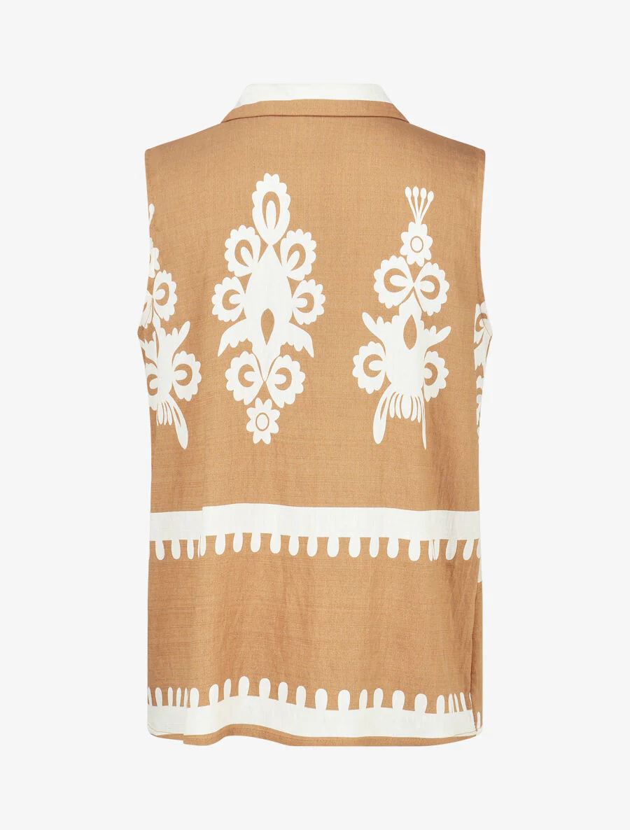 Ensemble top sans manches et pantalon imprimé ikat - Camel - Image 3