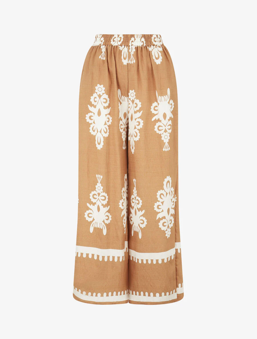 Ensemble top sans manches et pantalon imprimé ikat - Camel - Image 4