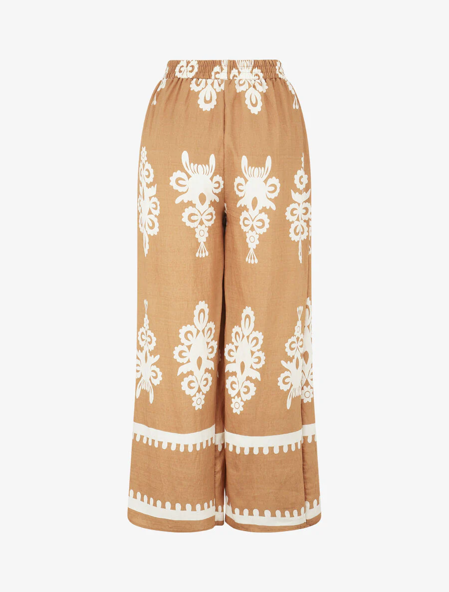 Ensemble top sans manches et pantalon imprimé ikat - Camel - Image 5