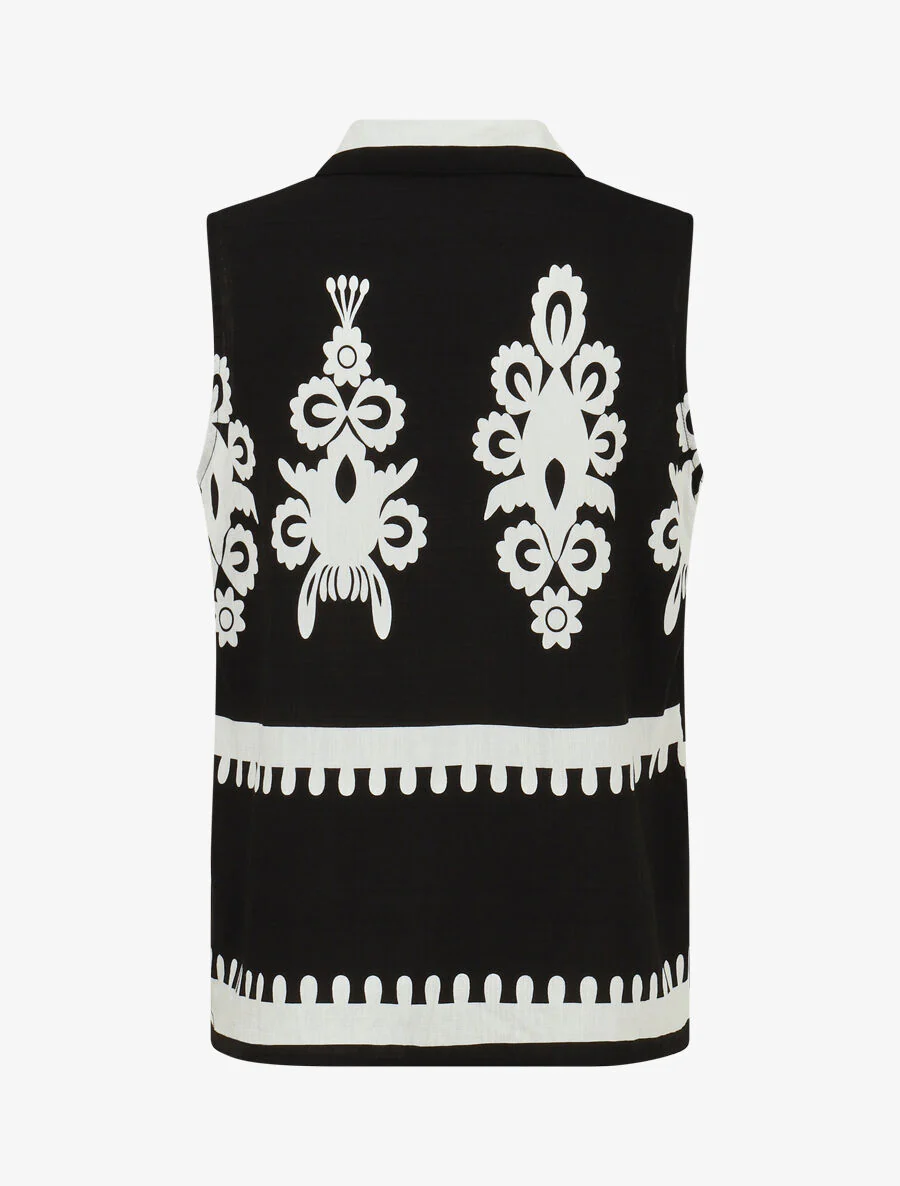 Ensemble top sans manches et pantalon imprimé ikat - Noir - Image 3