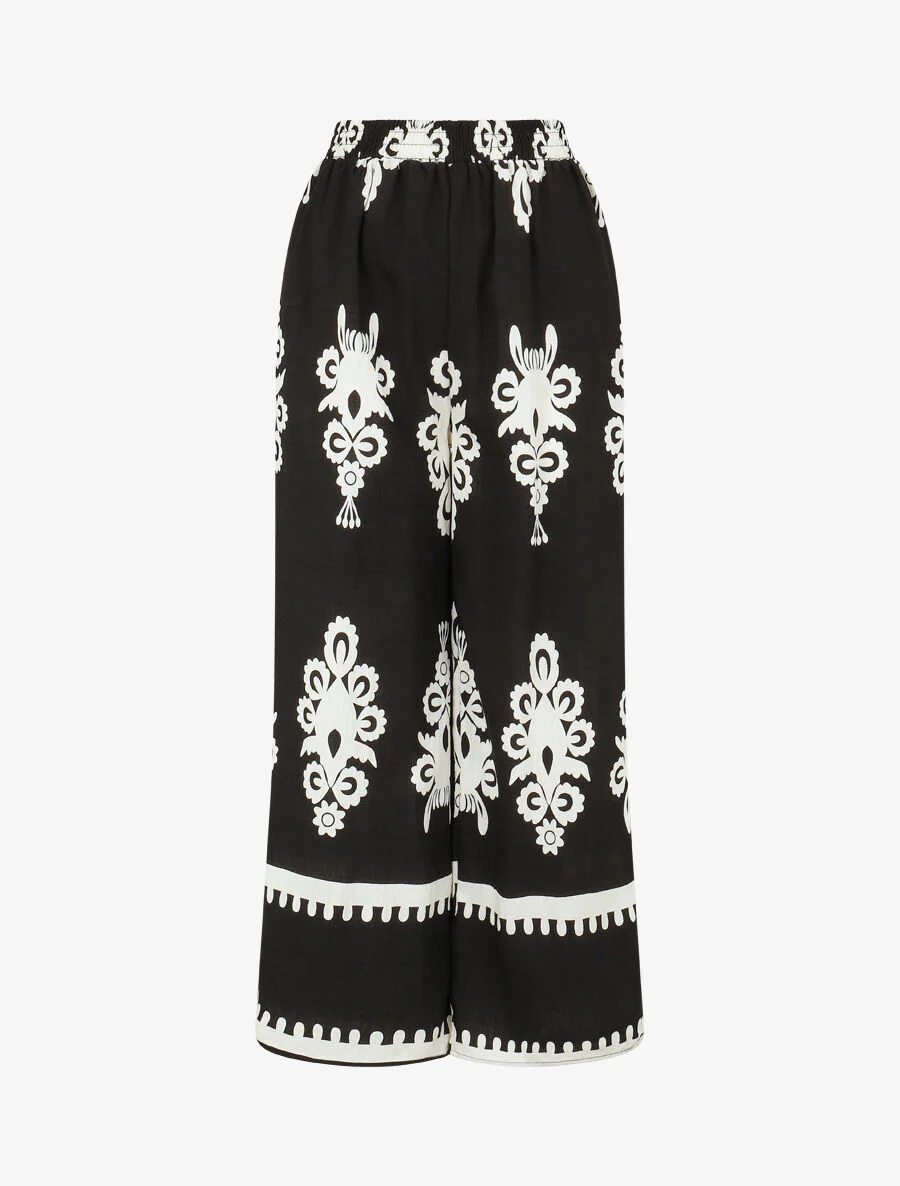 Ensemble top sans manches et pantalon imprimé ikat - Noir - Image 4
