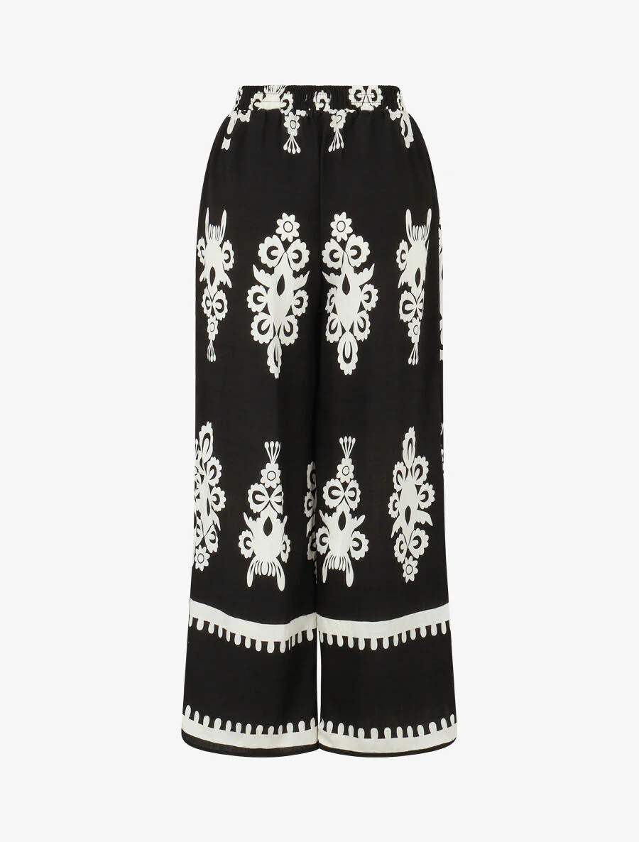 Ensemble top sans manches et pantalon imprimé ikat - Noir - Image 5