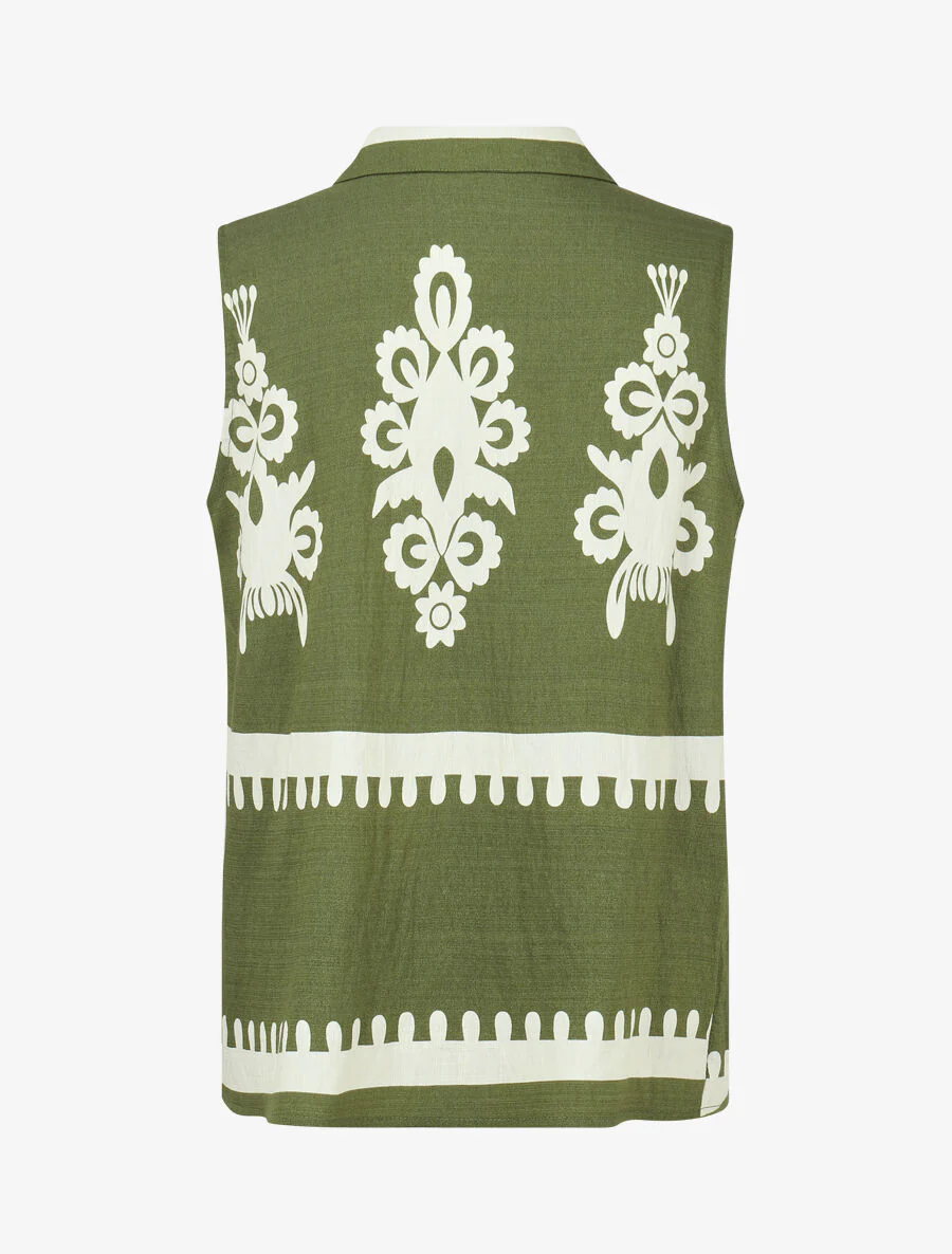 Ensemble top sans manches et pantalon imprimé ikat - Kaki - Image 3