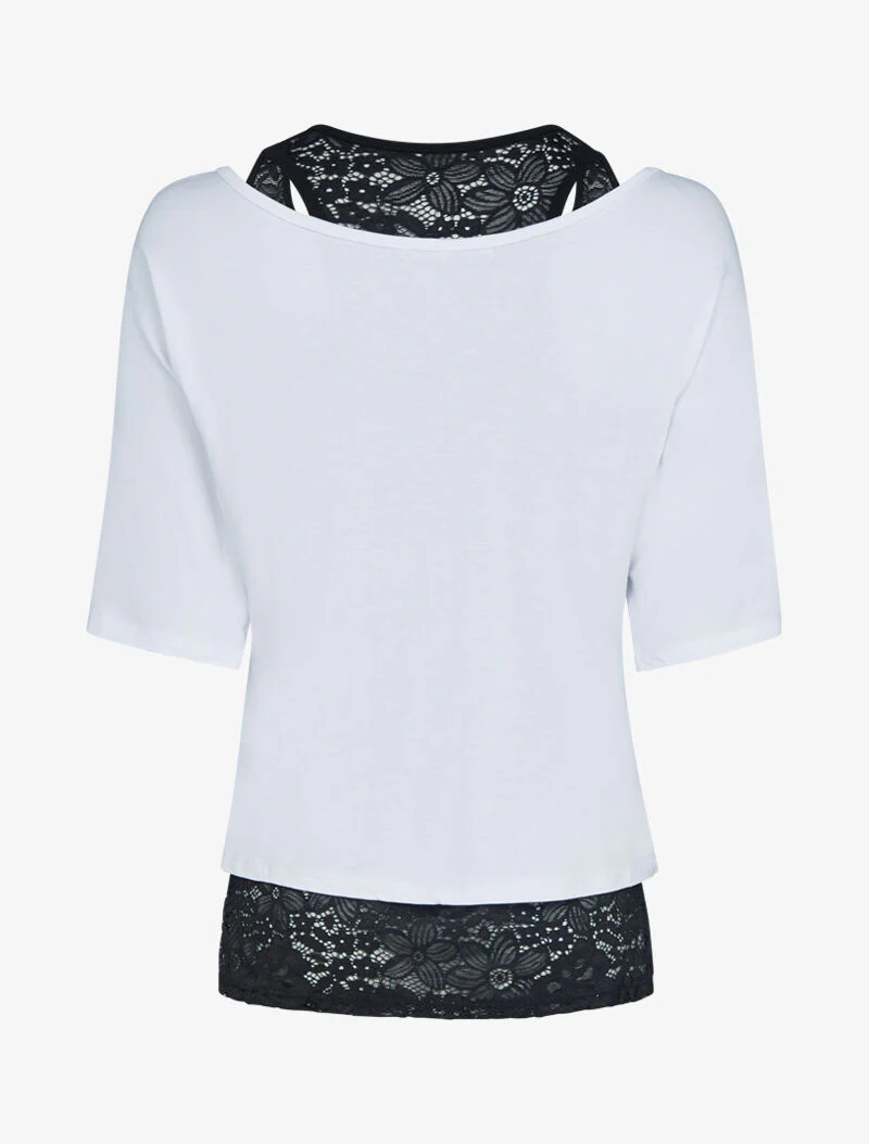 Ensemble top uni et débardeur dentelle - blanc - Image 2