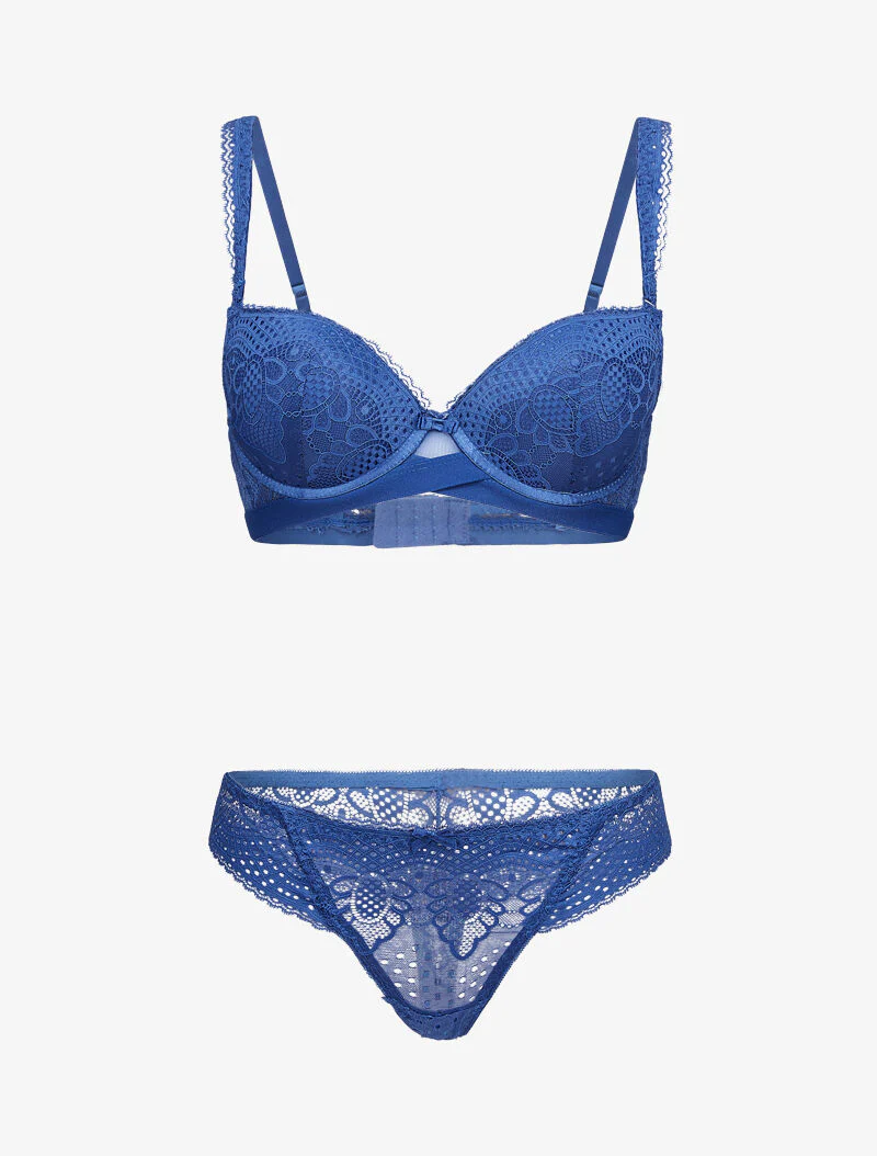 Ensembles à bretelles à bords dentelle - bleu