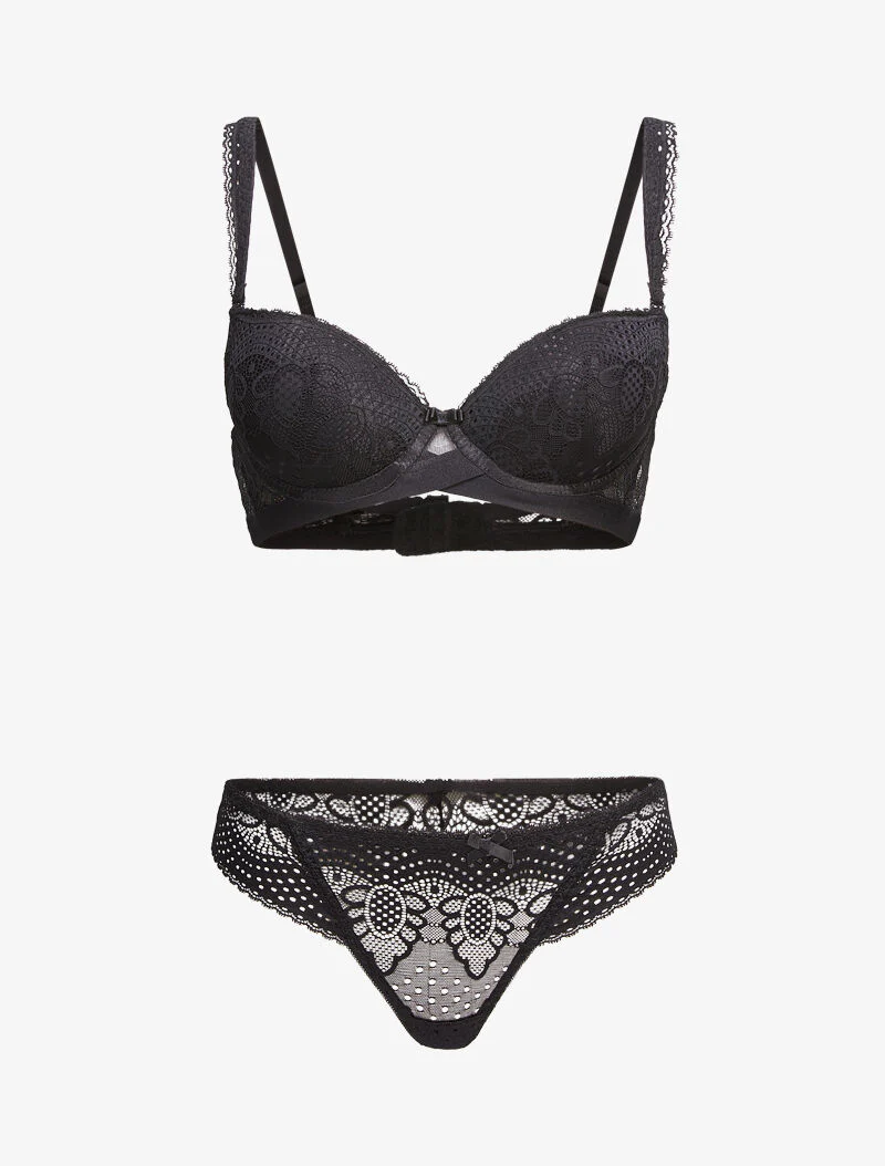Ensembles à bretelles à bords dentelle - noir