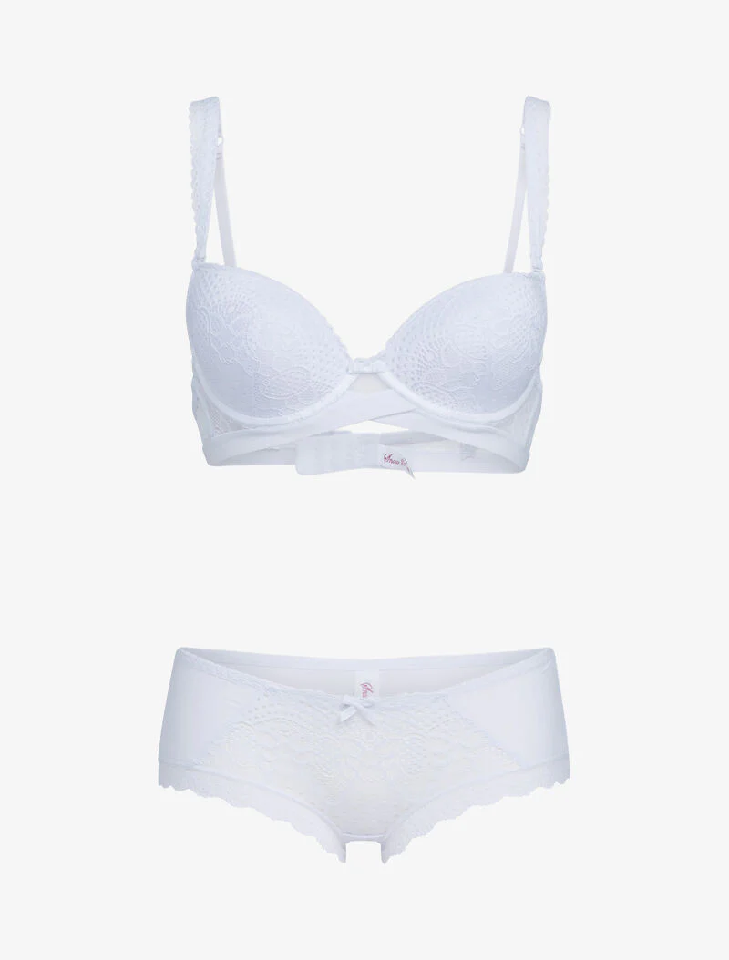 Ensembles à bretelles à bords dentelle et shorty ajouré - blanc