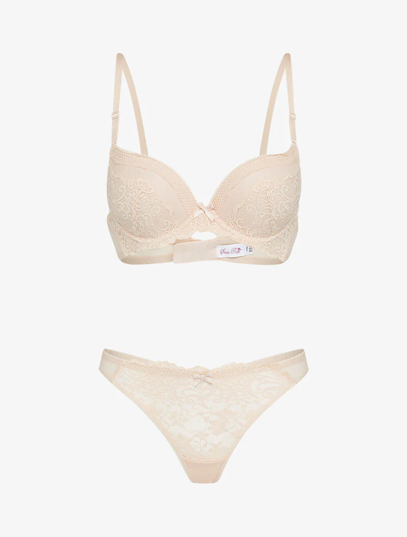 Ensembles à bretelles stylisées en dentelle - beige