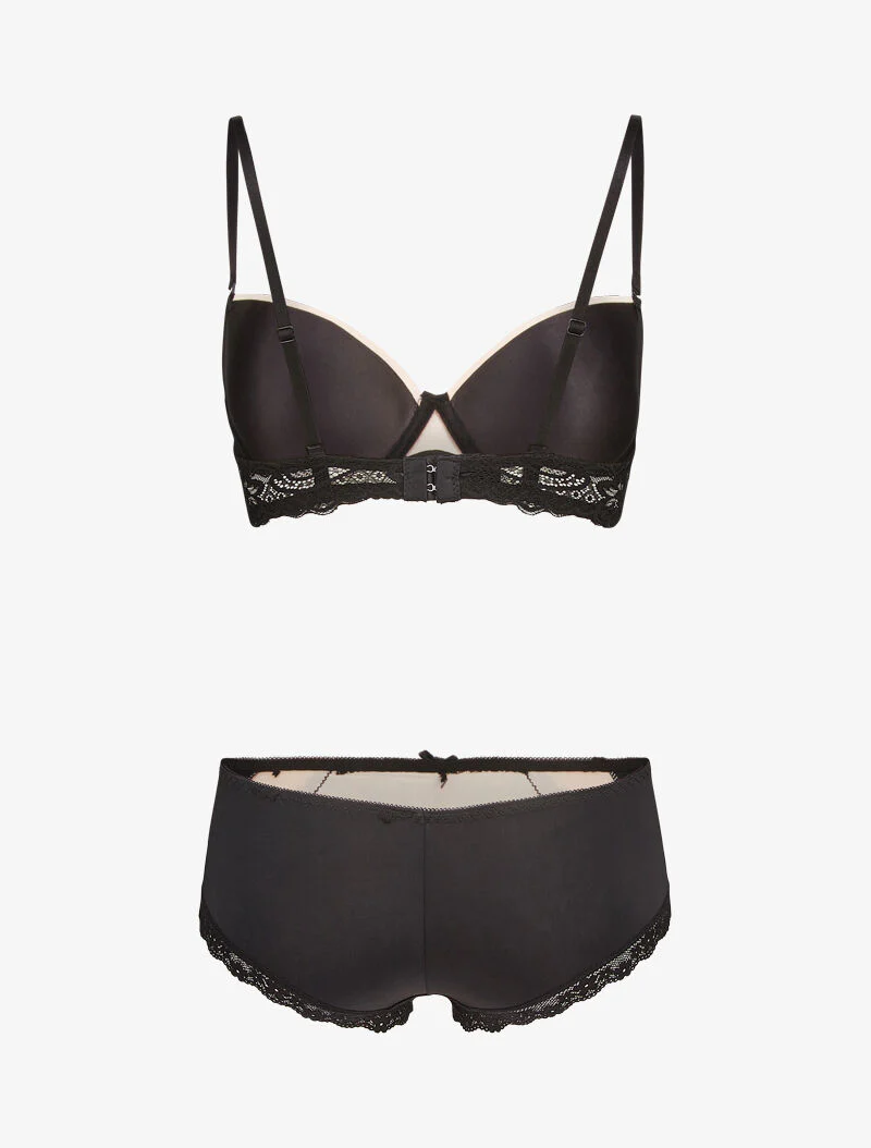 Ensembles en dentelle à shorty ajouré - nude/noir - Image 2