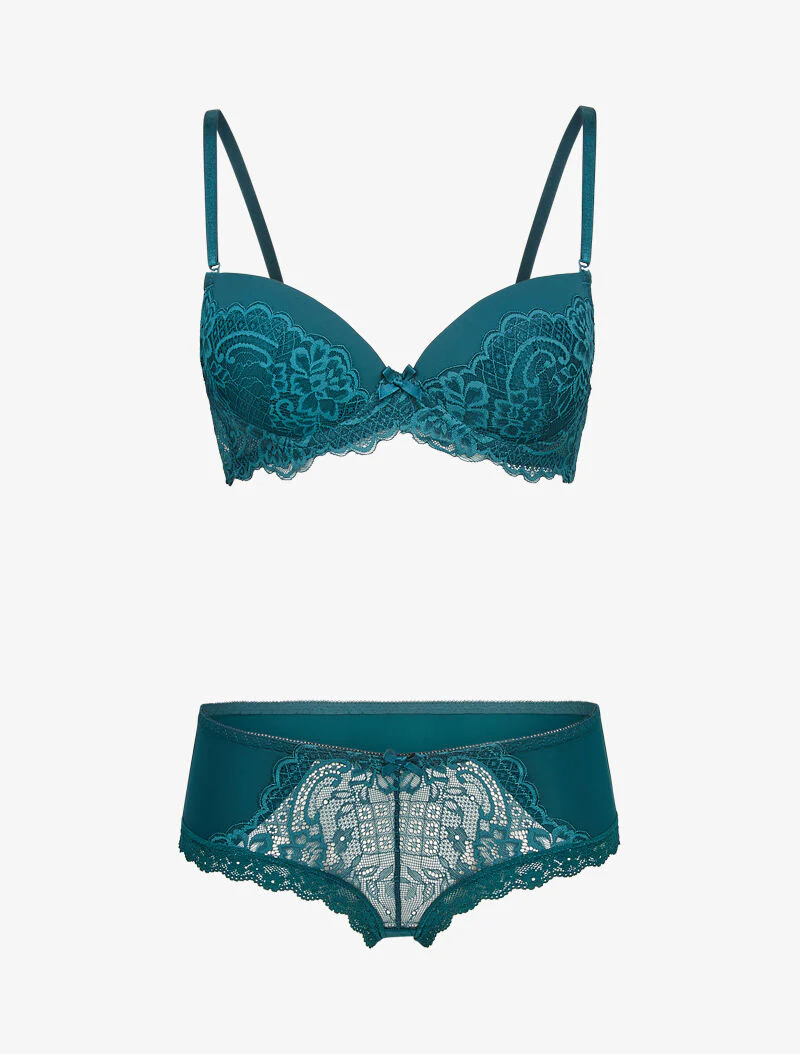 Ensembles en dentelle à shorty ajouré - bleu canard