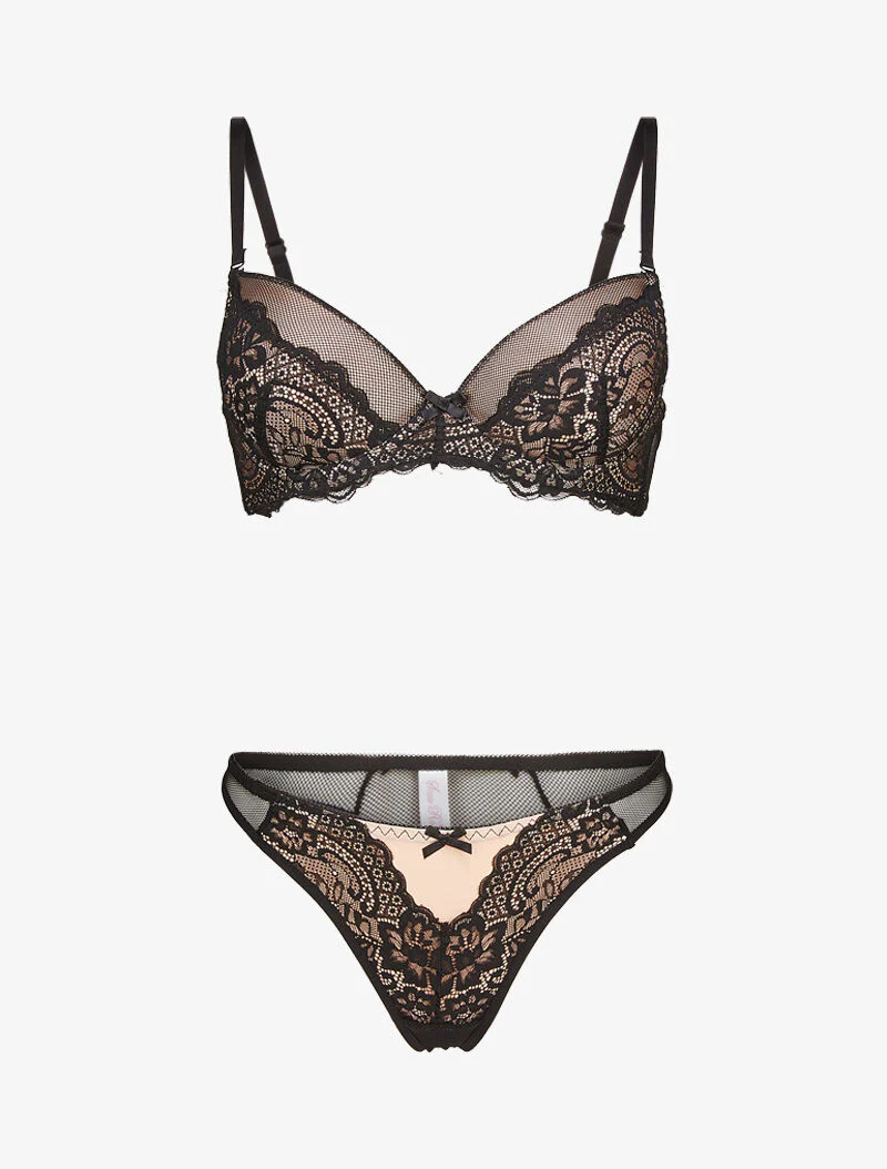 Ensembles en dentelle et résille - nude/noir
