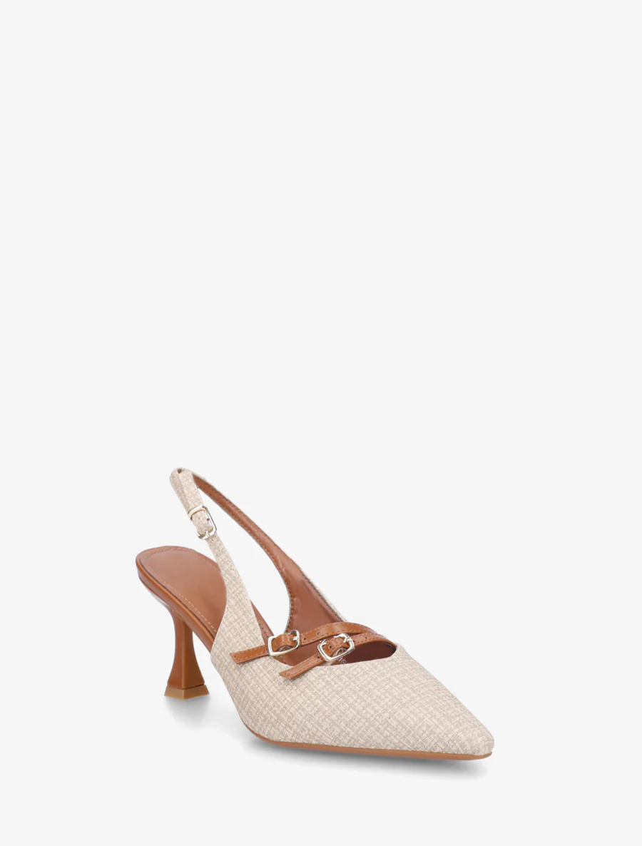 Escarpins en simili texturé à talon - Beige clair - Image 2