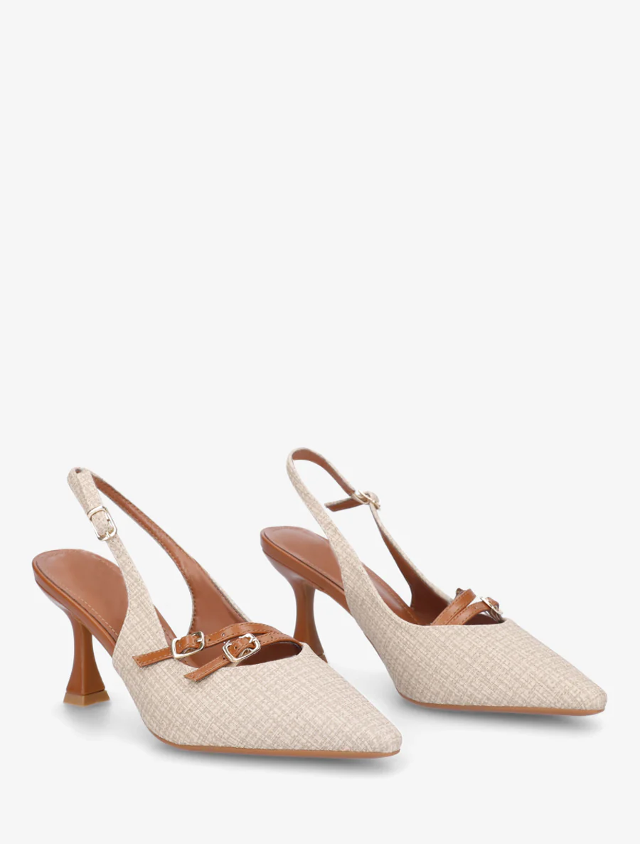 Escarpins en simili texturé à talon - Beige clair - Image 4
