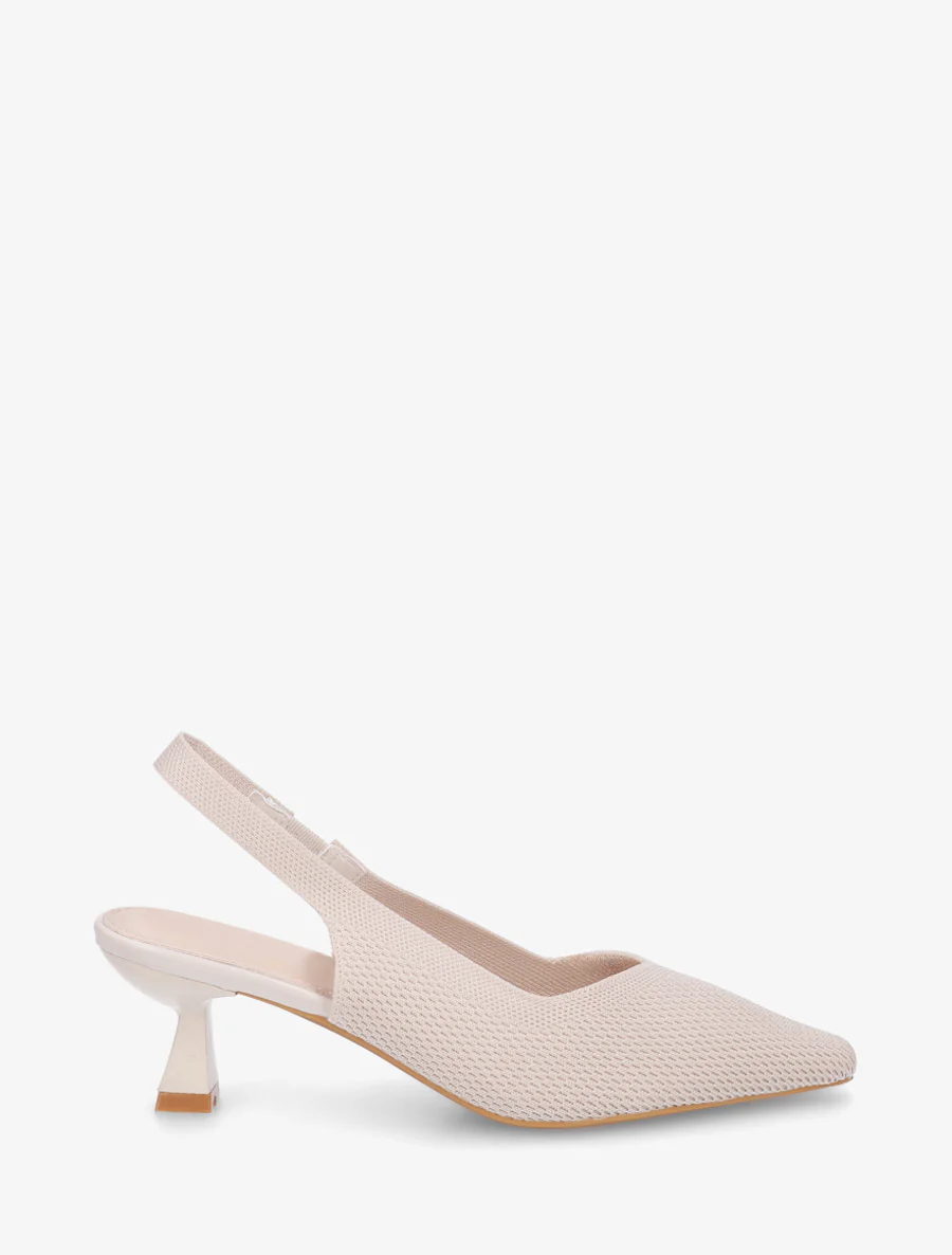 Escarpins en tissu à talon ouvert - Beige