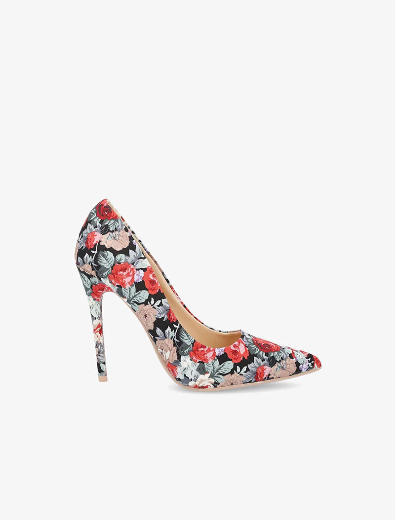 Escarpins tissu fleuri - noir