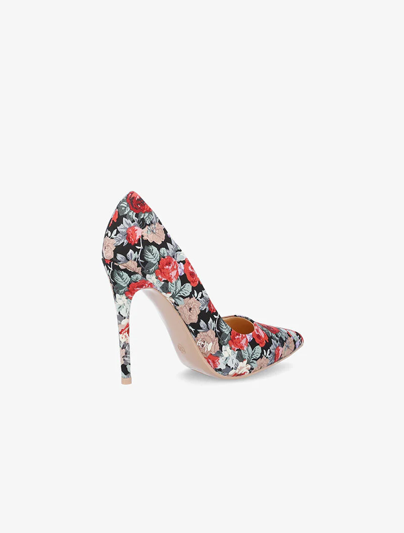 Escarpins tissu fleuri - noir - Image 4