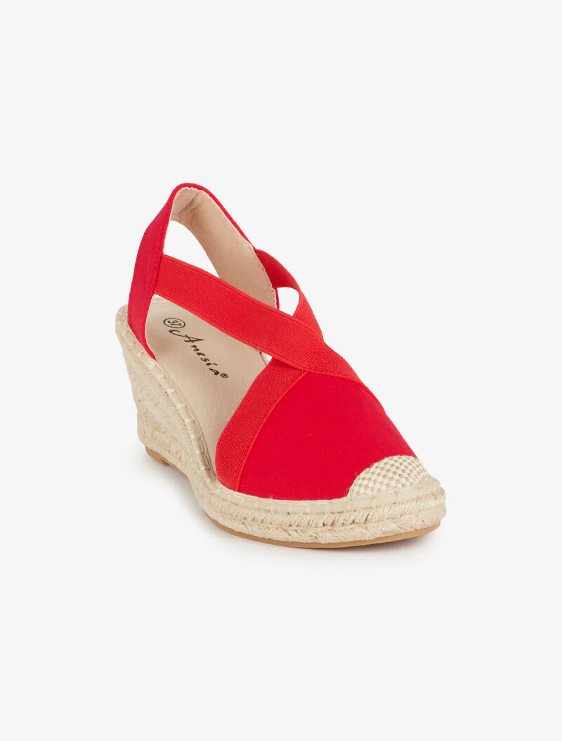 Espadrilles compensées élastiquées - rouge - Image 3