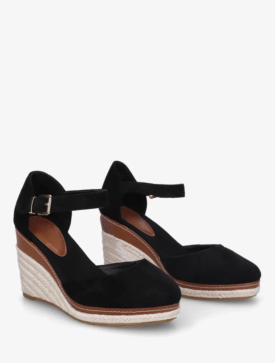 Espadrilles compensées en suédine - Noir - Image 4