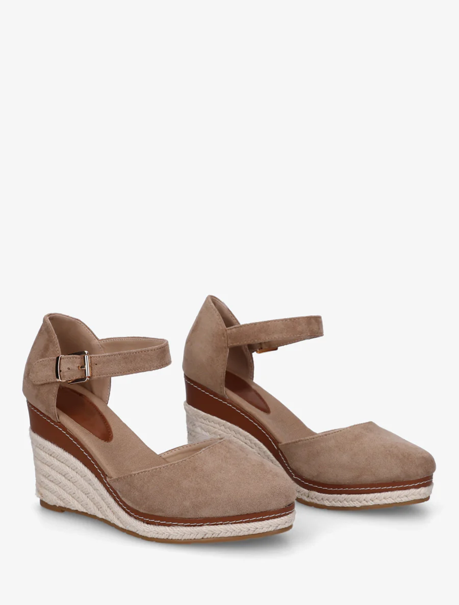 Espadrilles compensées en suédine - Taupe - Image 4