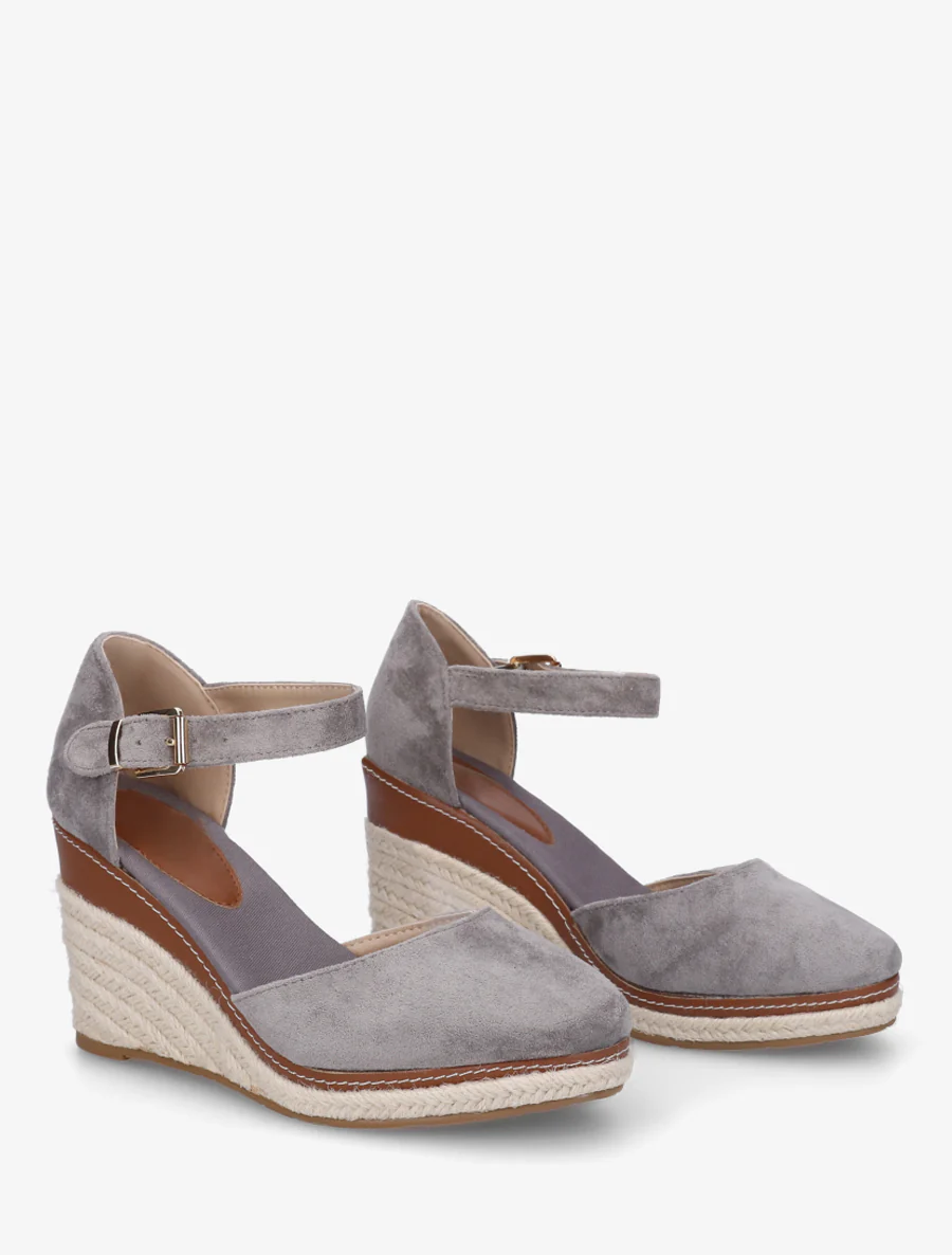 Espadrilles compensées en suédine - Gris - Image 4