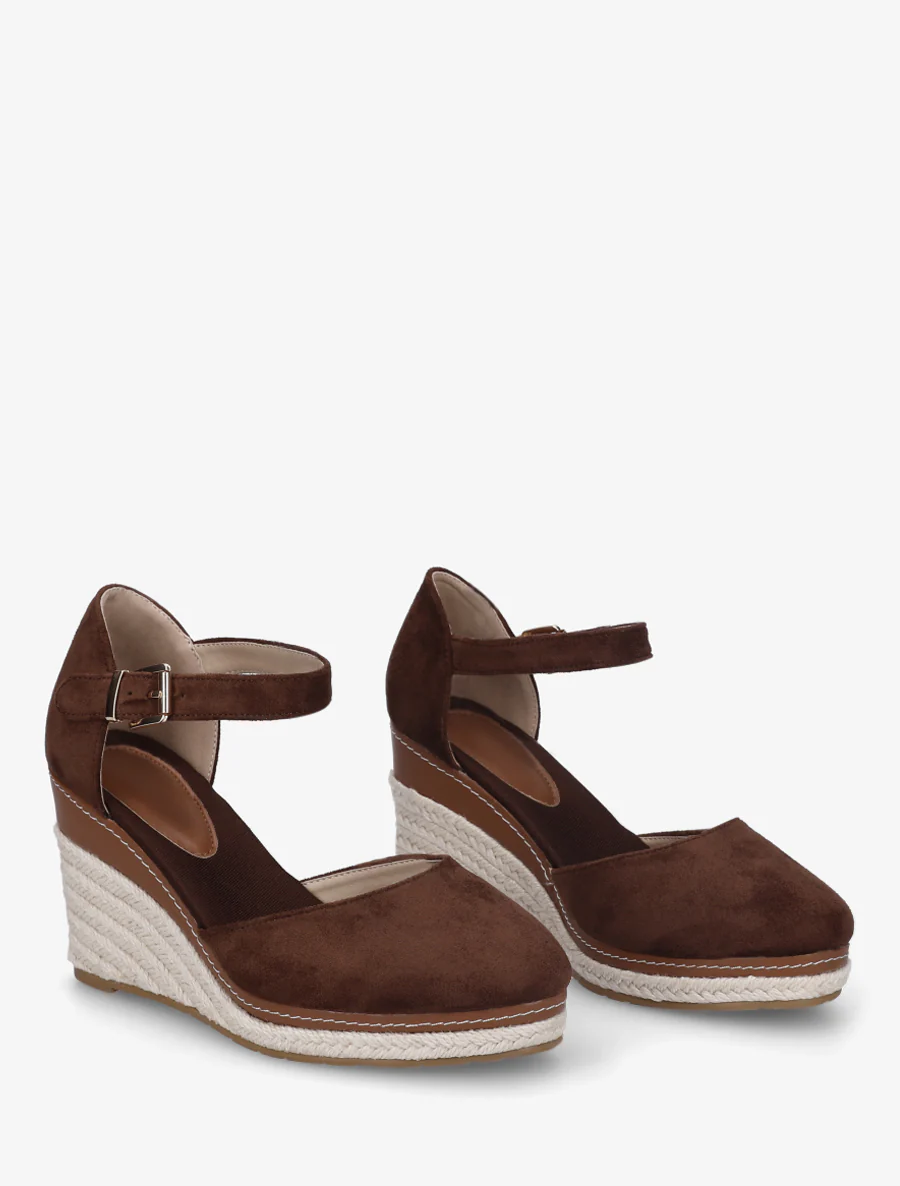 Espadrilles compensées en suédine - Marron - Image 4