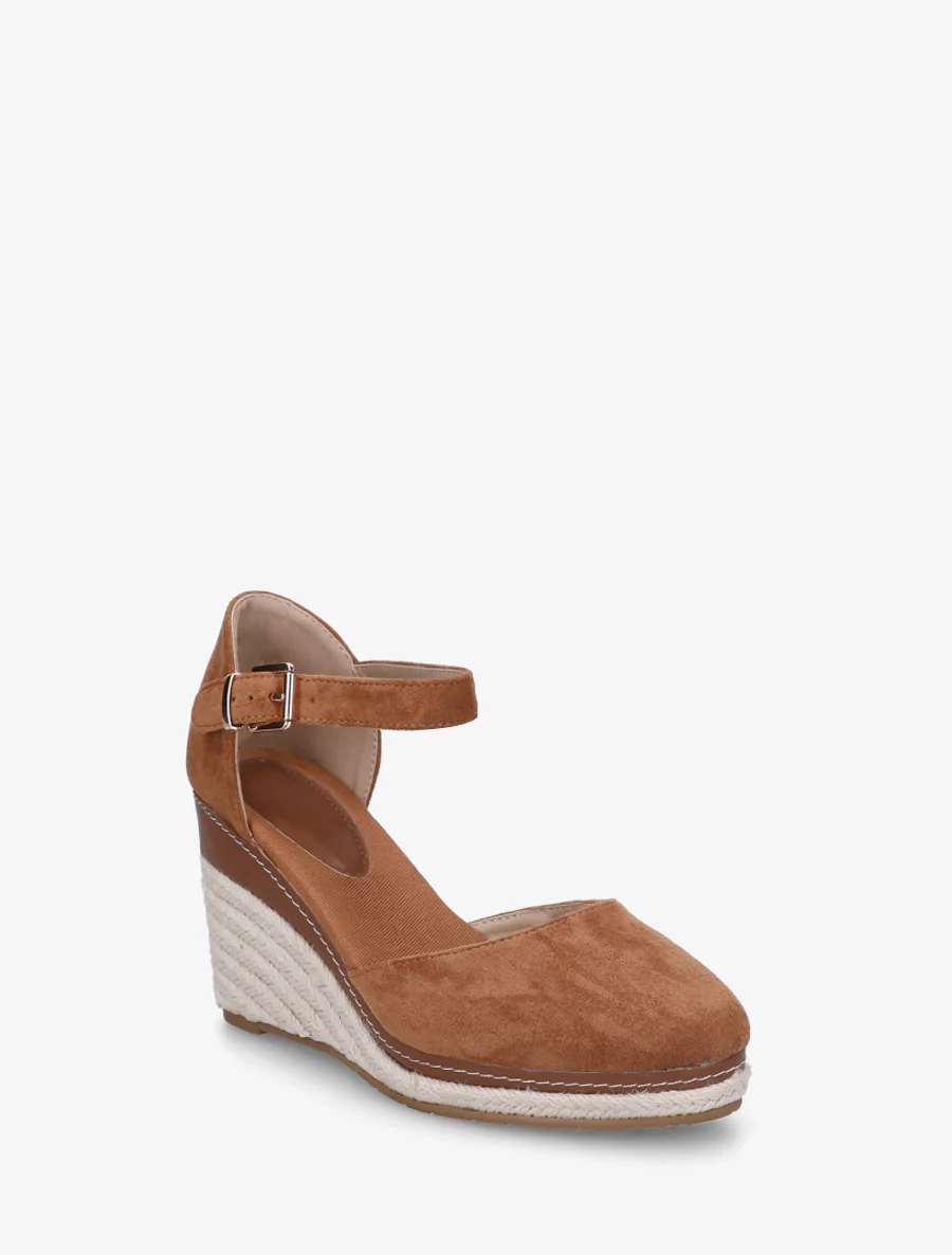 Espadrilles compensées en suédine - Camel - Image 2