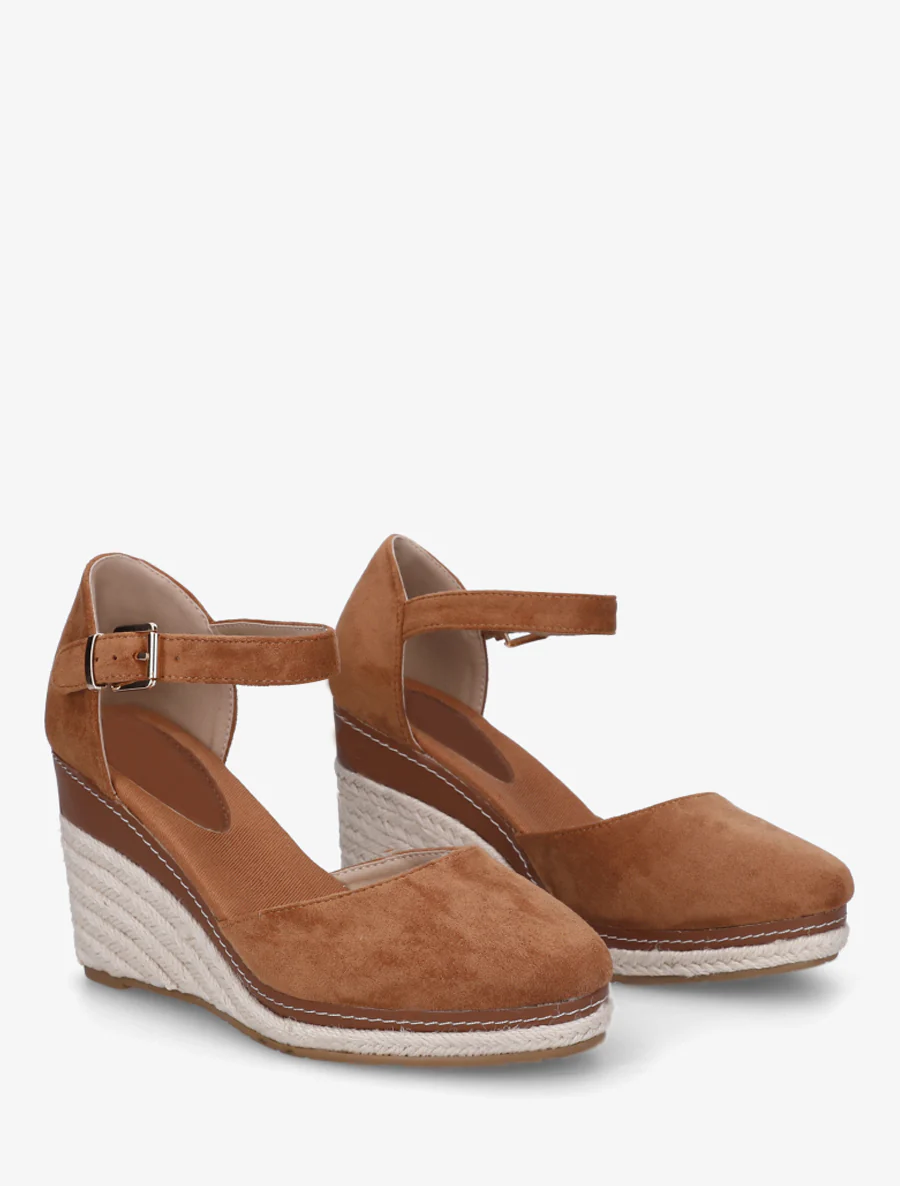 Espadrilles compensées en suédine - Camel - Image 4