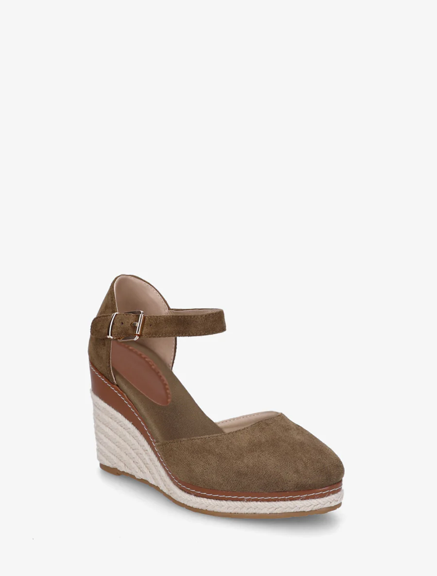 Espadrilles compensées en suédine - Kaki - Image 2