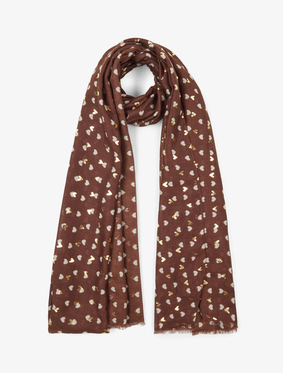 Foulard à imprimé coeurs irisés - Marron