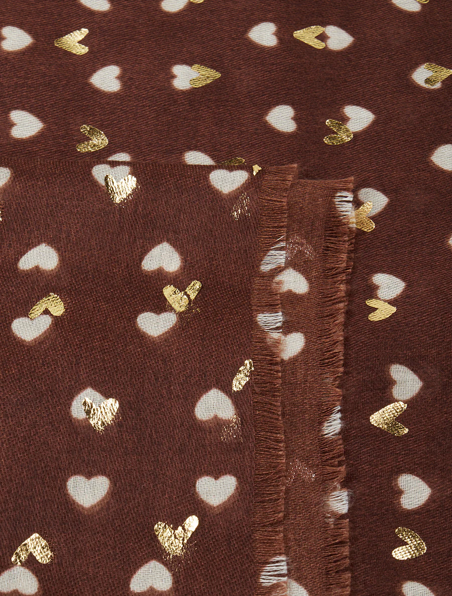 Foulard à imprimé coeurs irisés - Marron - Image 3