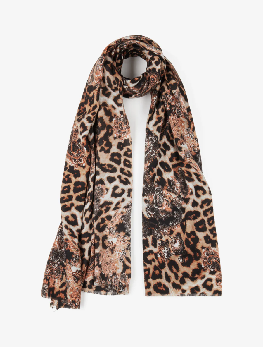 Foulard à imprimé léopard et cachemire - Camel