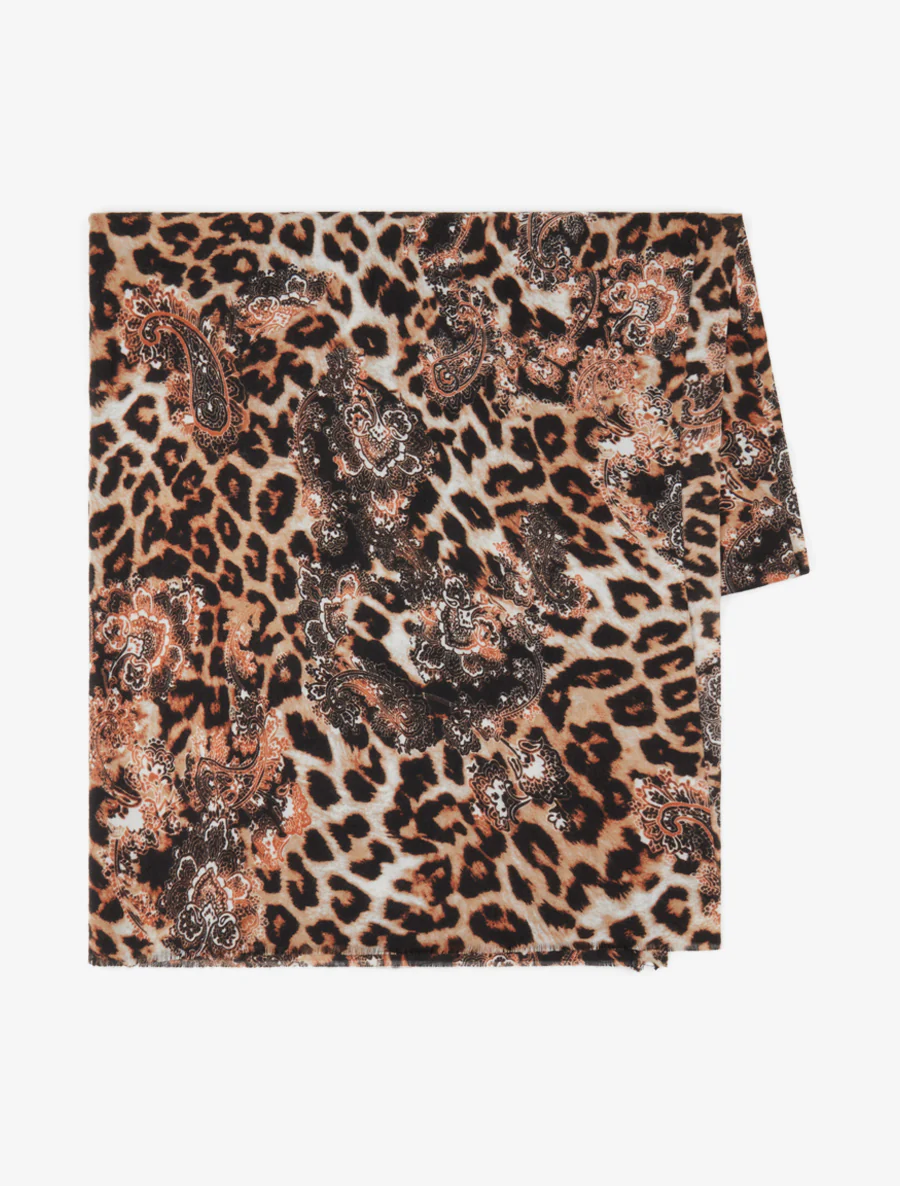 Foulard à imprimé léopard et cachemire - Camel - Image 2