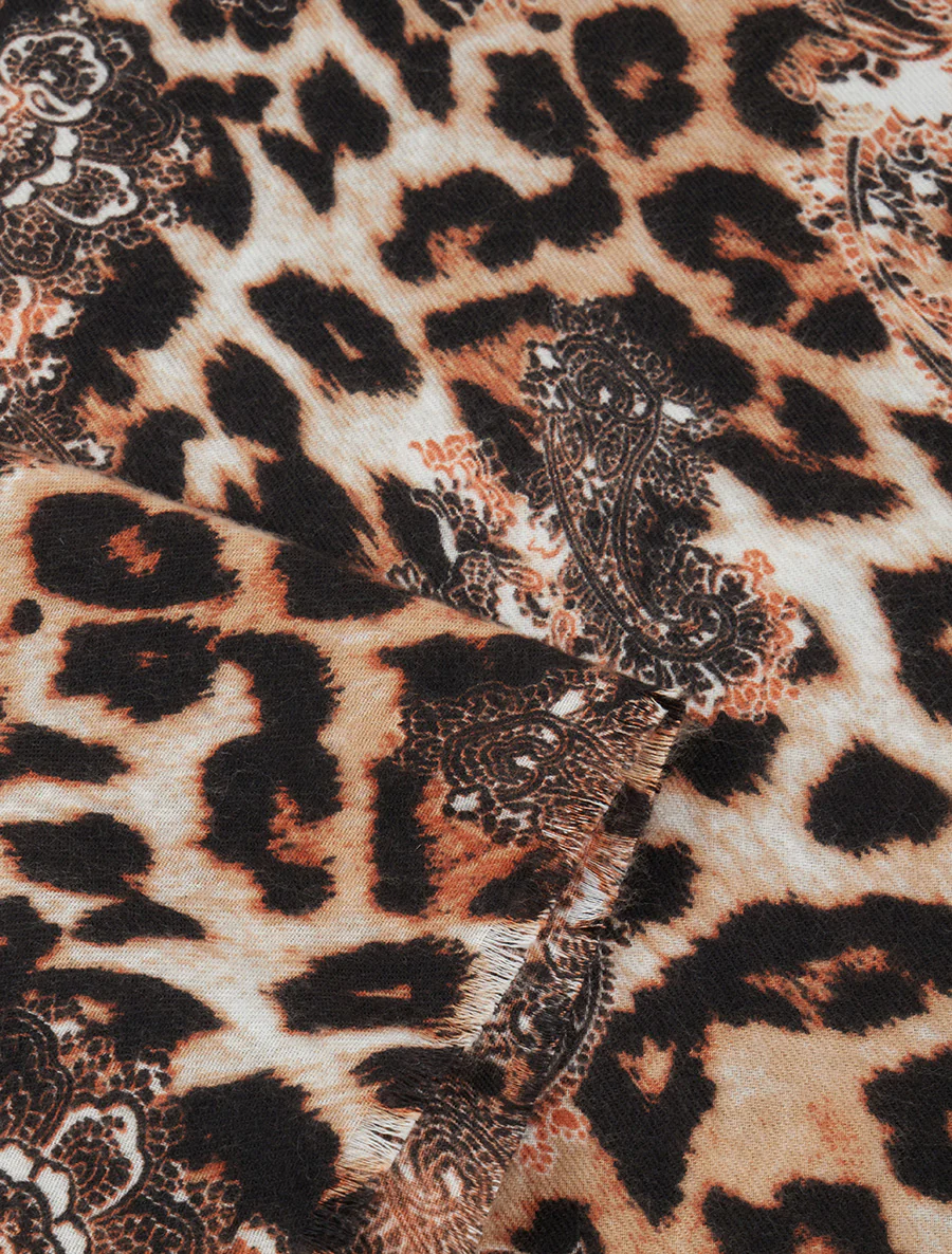 Foulard à imprimé léopard et cachemire - Camel - Image 3