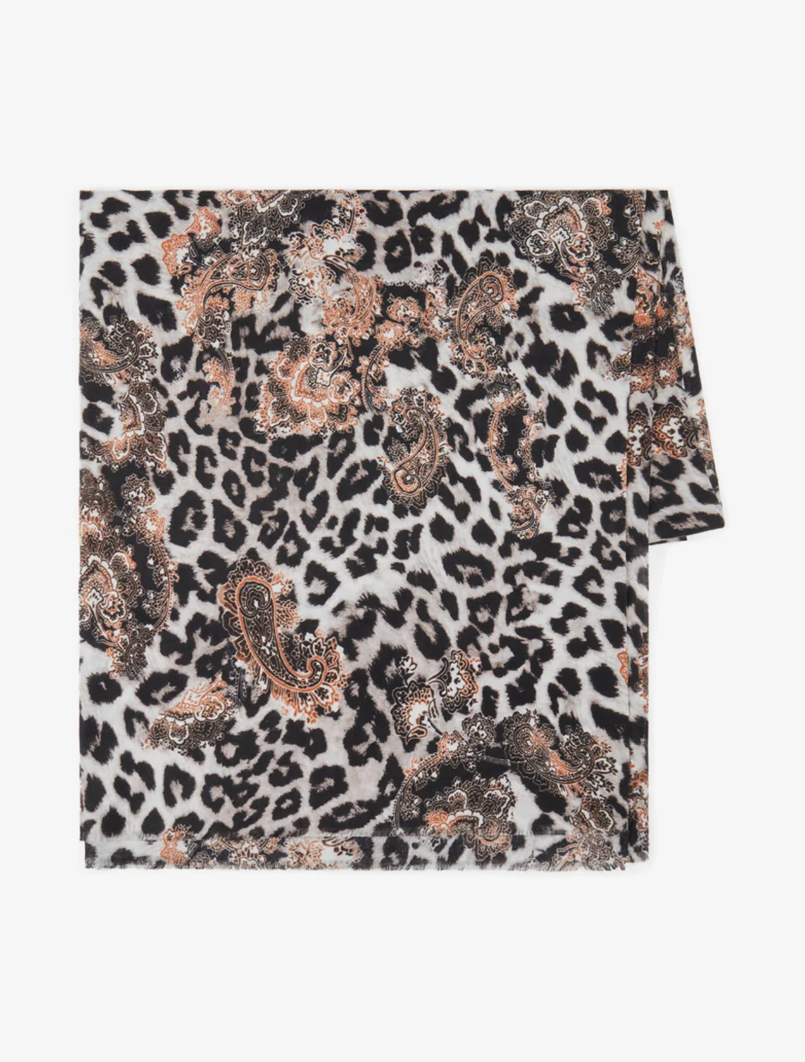 Foulard à imprimé léopard et cachemire - Gris - Image 2
