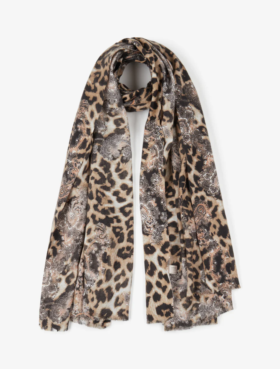 Foulard à imprimé léopard et cachemire - Beige
