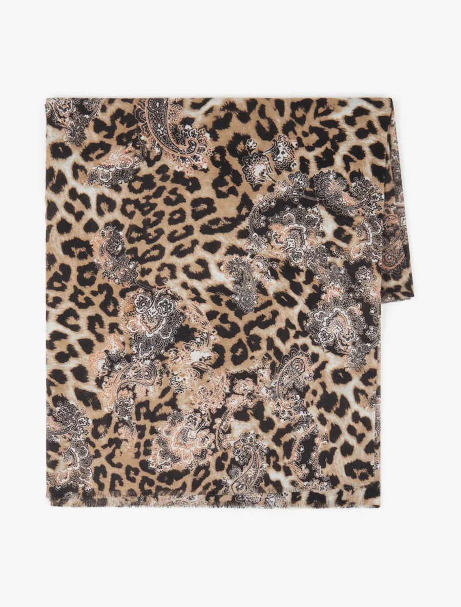 Foulard à imprimé léopard et cachemire - Beige - Image 2